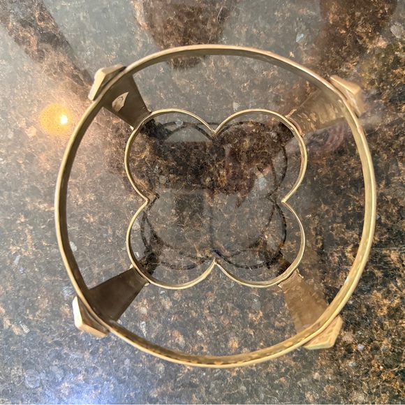 Vintage Footed Brass Stand With Crackle Glass Bowl Insert - Picture 3 of 8